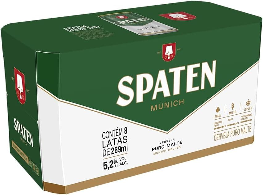 Cerveja Spaten, Puro Malte, Lata 269ml, Pack com 8 unidades