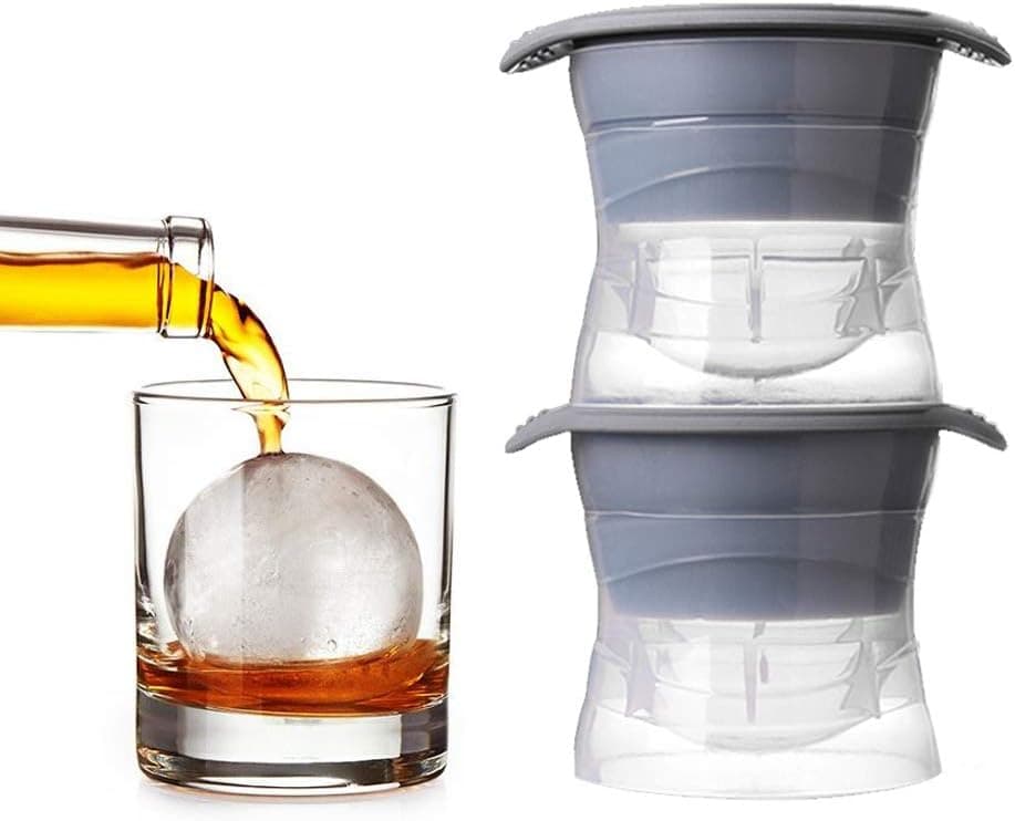 Moldes de gelo Sphere com tampa de silicone, esfera de 6,35 cm – Conjunto de 2 | Molde de gelo para fazer bolas de gelo para uísque de bourbon, coquetéis, bebidas e mais