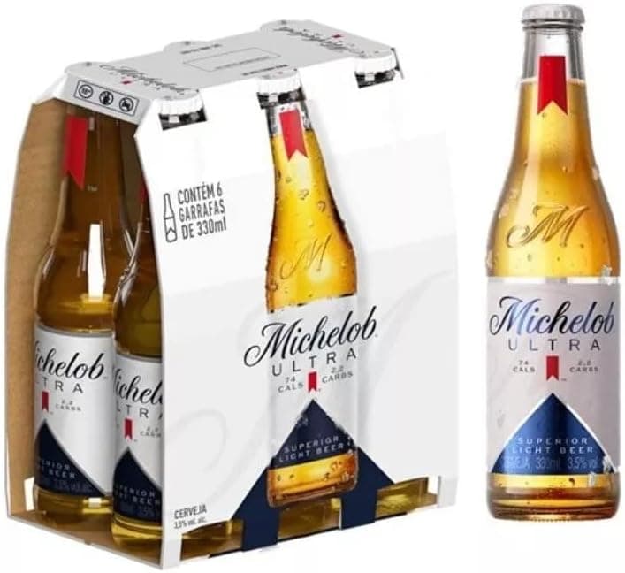 Cerveja Michelob Ultra, Long Neck 330ml, Pack com 6 unidades
