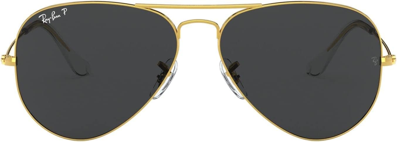 Óculos De Sol Ray-Ban Polarizado Aviator Large Metal Tam 58, Ouro - Lentes Preto