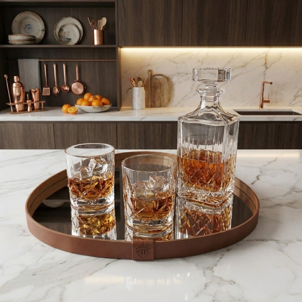 Bandeja Espelhada Decorativa para Mesa, Bar e Aparador – Ideal para Taças e Bebidas (Caramelo)