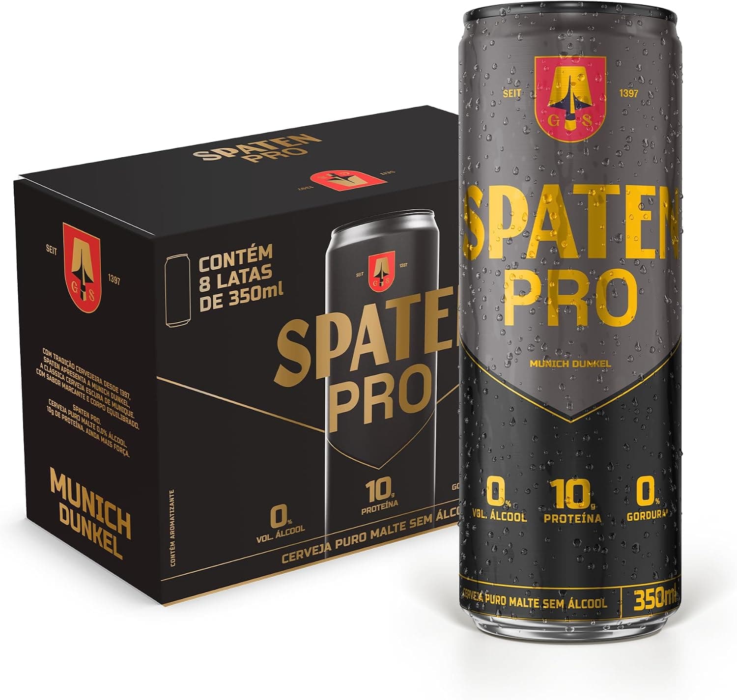 Cerveja Sem Álcool Spaten Pro, Lata 350ml, Pack com 8 unidades