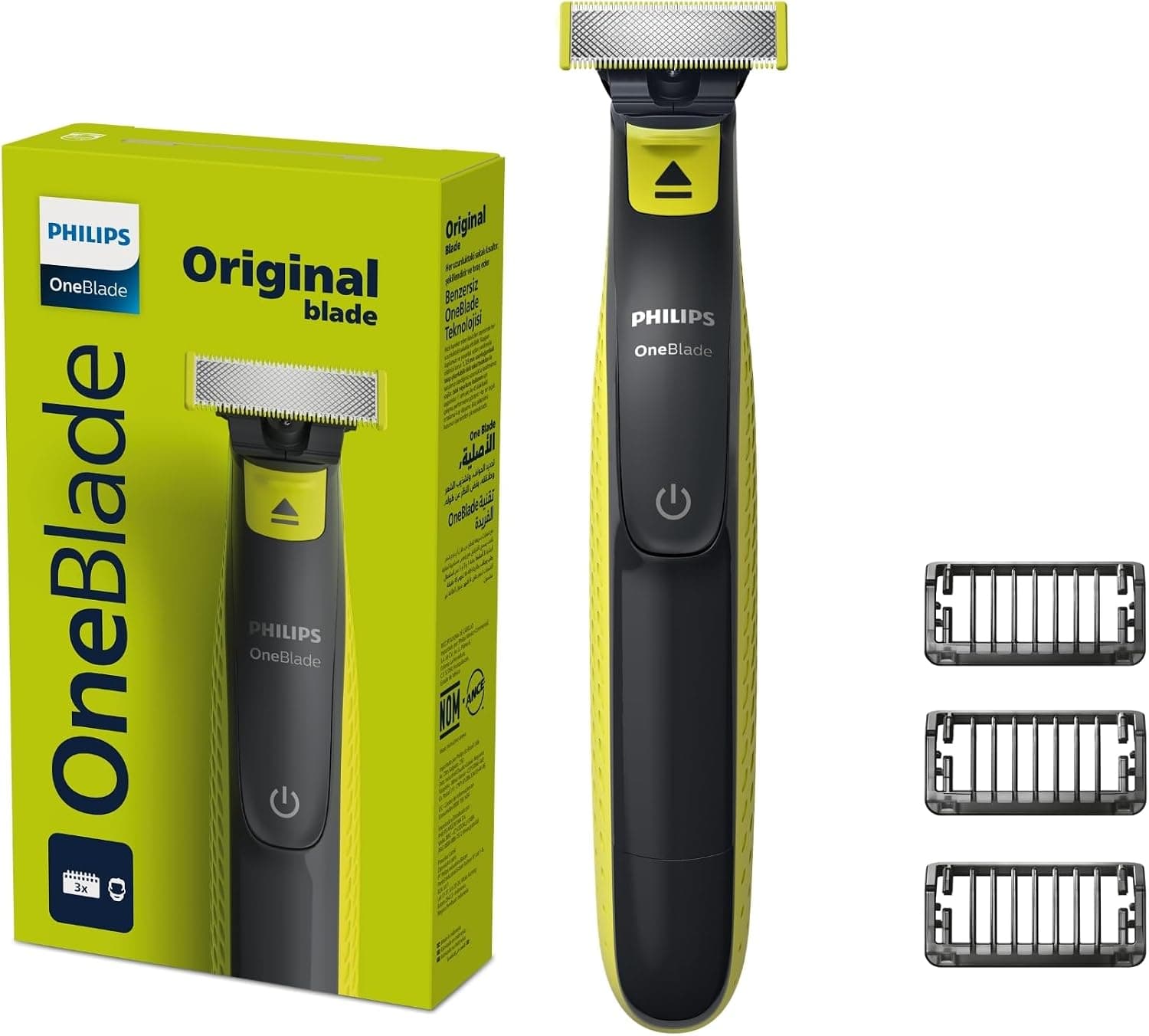 Philips OneBlade Barbeador e Aparador Elétrico: Raspa, Apara e Contorna | Barbeia e apara sem irritar a pele | Uso a Seco ou Molhado | Lâmina Dupla Face | 3 Pentes | QP2724/10