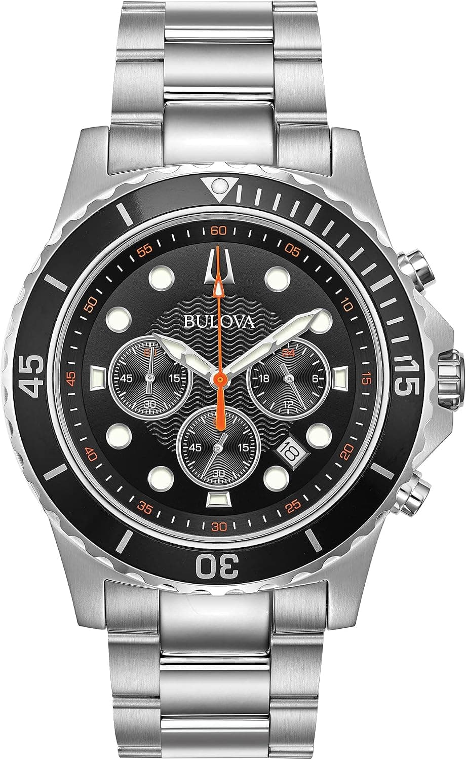 Bulova Relógio masculino clássico esportivo de aço inoxidável cronógrafo de quartzo, mostrador preto estilo: 98B326, Aço inoxidável prateado, Clássico