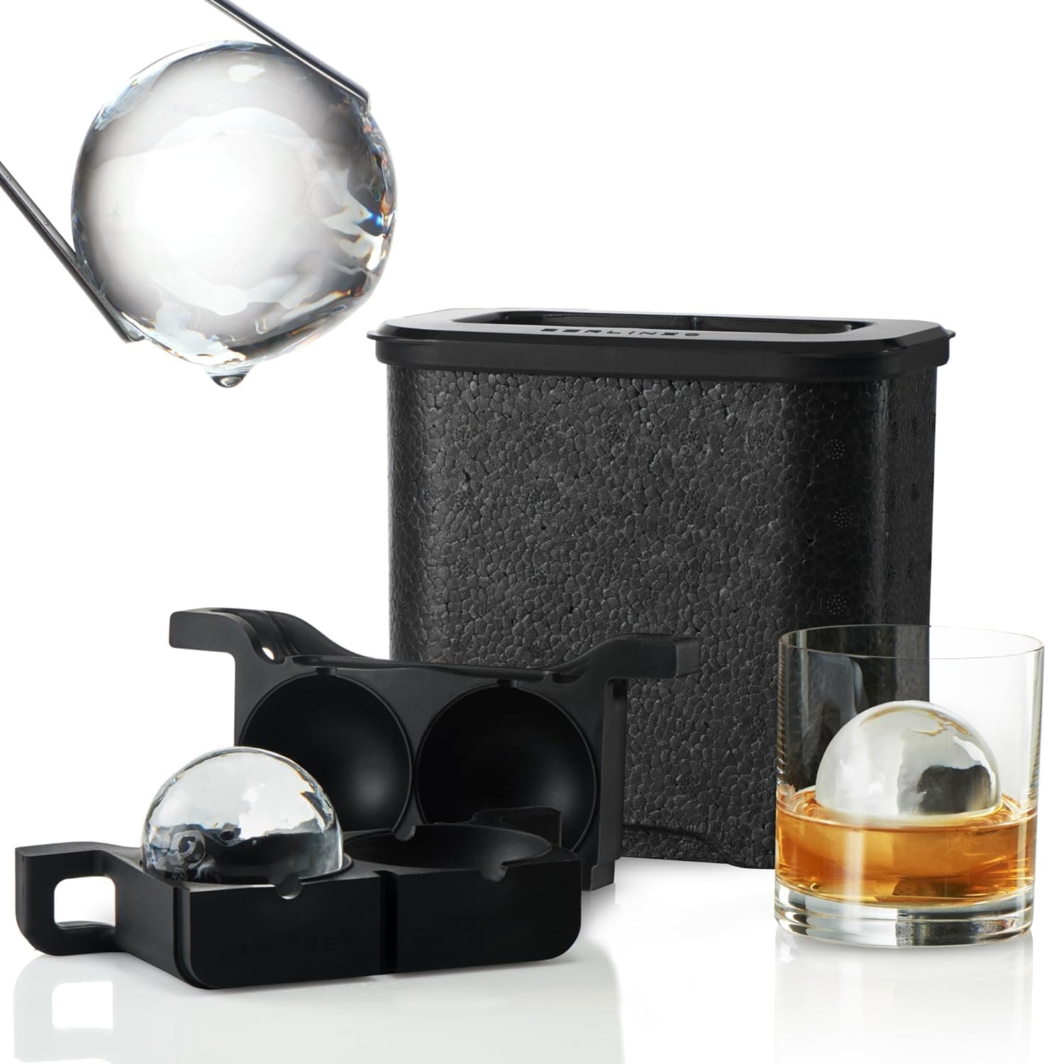 Molde de gelo Berlinzo para fazer esferas de gelo, 2 esferas de gelo transparentes grandes de 6 cm para coquetel de uísque, molde de esfera de gelo fácil de remover, 2 esferas de gelo