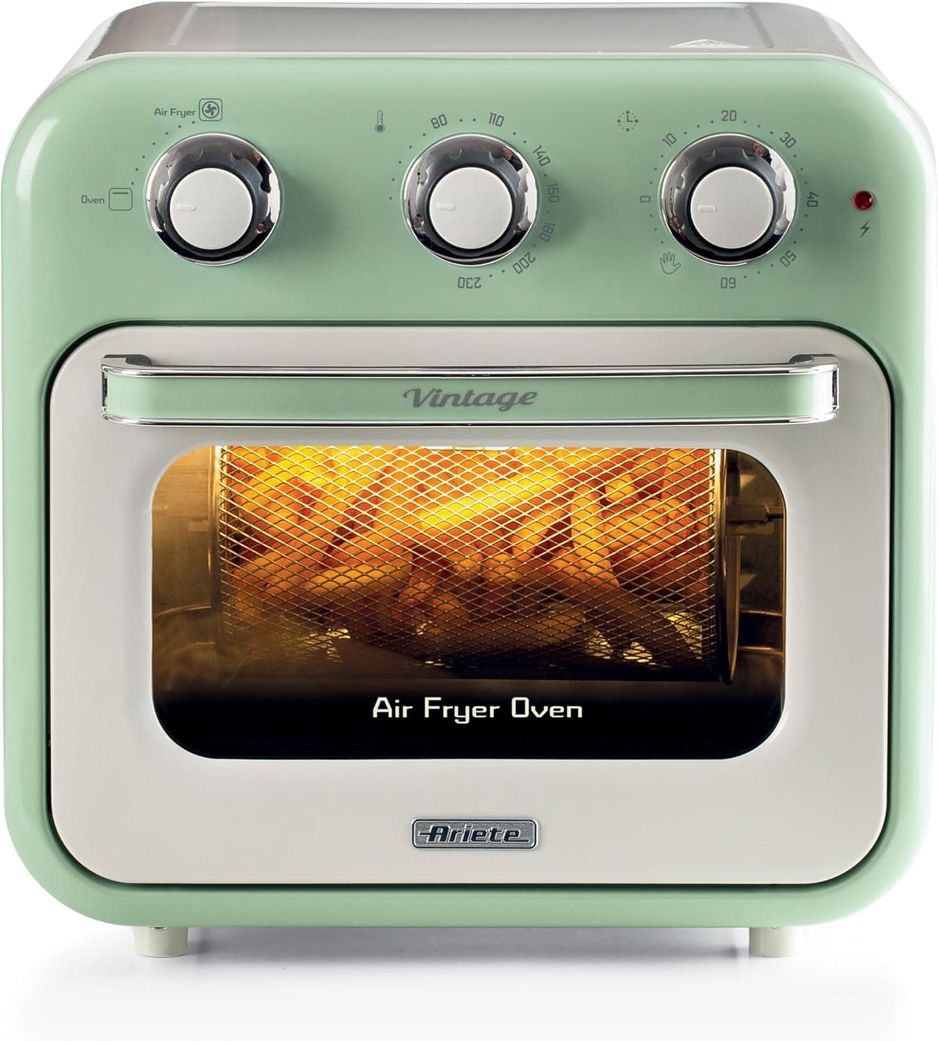 Ariete 4632, Fritadeira 2 em 1, Air Fryer e Forno Elétrico Vintage Verde, Capacidade de 16 Litros, 1400 Wats, Porta Transparente - 220V